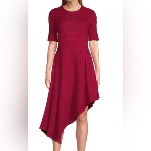 New*Misook Tonal Textured Modern Fit & Flare Midi Dress~XL~short sleeve in red